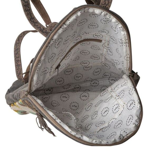 Myra Bag Handmade Absol Backpack Upcycled Canvas & Cowhide Leather main image 8
